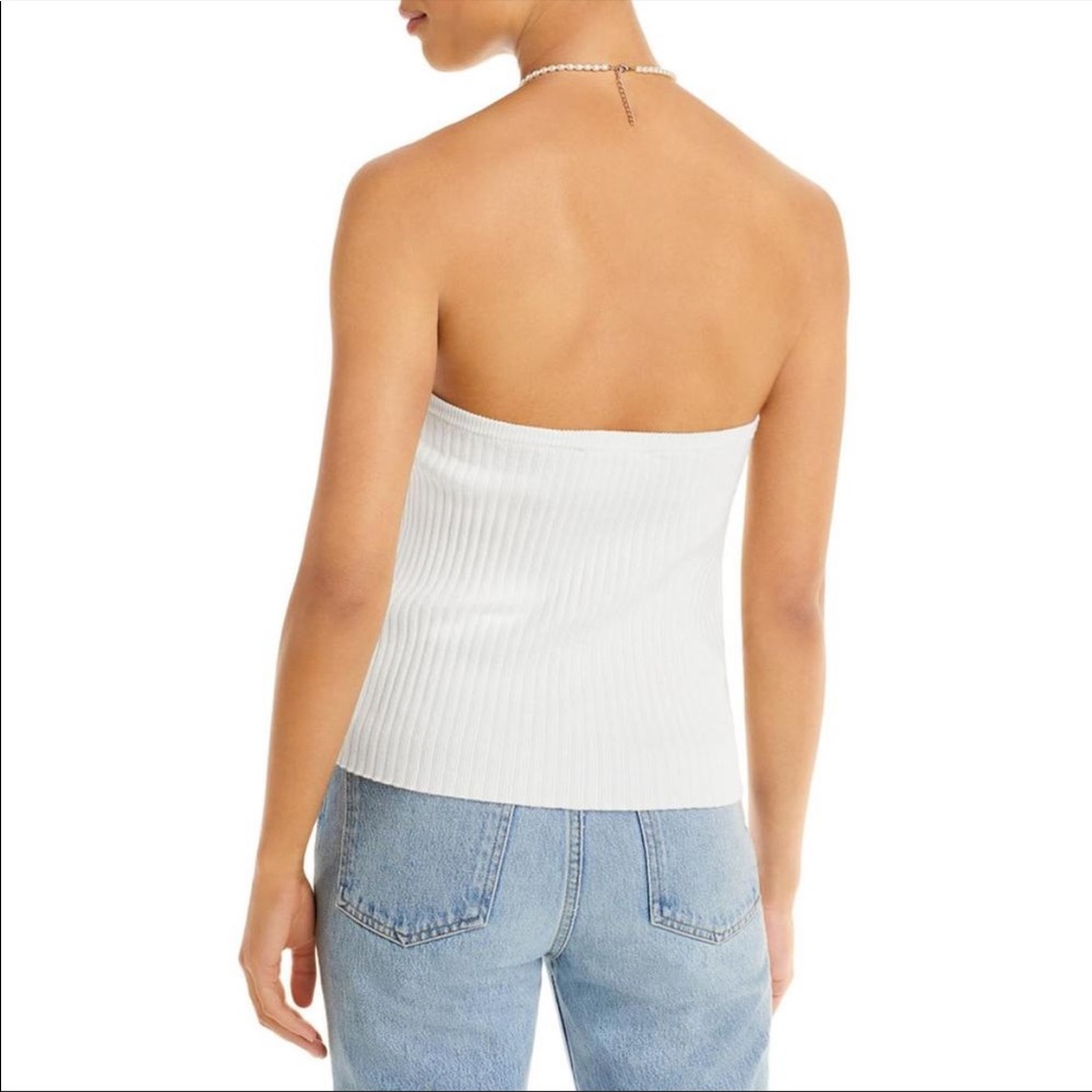 Line & Dot • Elizabeth White Ribbed Open Back Beaded Halter Top - Picture 2 of 2